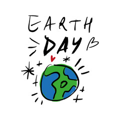 Earth Day April 22 clipart illustration lettering. International Mother Planet Holiday celebration poster or postcard. Environmental problems and environmental protection. Vector caring for nature