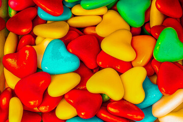 Assorted colorful gummy jelly candies. Top view. Jelly sweets.