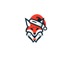 Christmas Fox vector logo design icon illustration. Santa claus cap, Christmas hat fox logo.