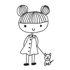 Cute girl doodle cartoon character hand drawing isolated