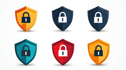 Fototapeta premium Security shield sign vector illustration, Lock security icon, Set of security shield icons, securityshields symbols with check mark and padlock, Shield security icon, Safety, protection sign