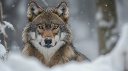 Naklejka premium A wolf in a snowy forest.