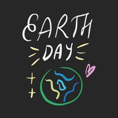 Earth Day April 22 clipart illustration lettering. International Mother Planet Holiday celebration poster or postcard. Environmental problems and environmental protection. Vector caring for nature