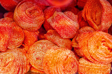 Assorted colorful gummy jelly candies. Top view. Jelly sweets.