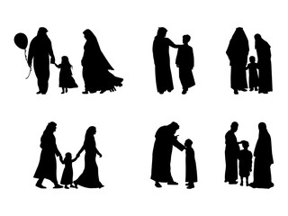 Muslim Family icon vector. Set of Islamic Muslim Man Woman Kid Family Silhouette in various poses isolated on white background
