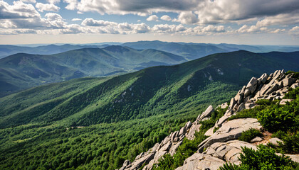Fototapeta premium Vue panoramique sur des montagnes verdoyantes