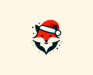Christmas Fox vector logo design icon illustration. Santa claus cap, Christmas hat fox logo.