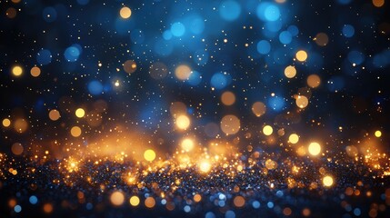 Fototapeta premium Dark blue background with soft gold bokeh lights