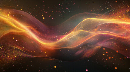 Abstract Background with Wavy Lines and Glowing Spots, colorful curves, digitally enhanced, rim light, light purple.