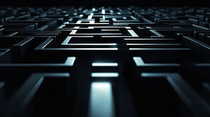 Complex geometric patterns create a captivating maze with varying depths. Light and shadow interact dramatically, enhancing the design’s visual intrigue