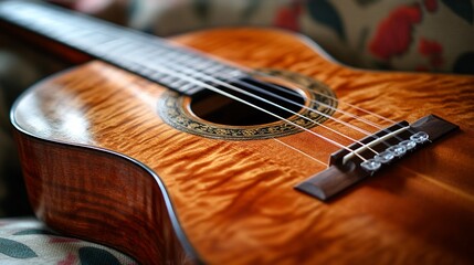 Fototapeta premium Close-up of a beautiful, ornate acoustic guitar.