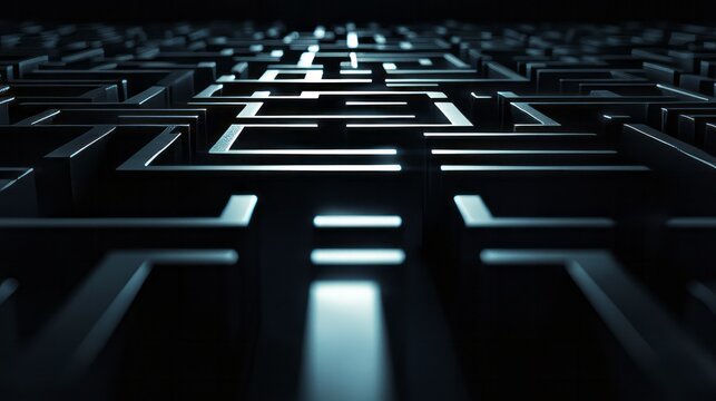 Complex geometric patterns create a captivating maze with varying depths. Light and shadow interact dramatically, enhancing the design’s visual intrigue