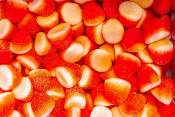 Assorted colorful gummy jelly candies. Top view. Jelly sweets.