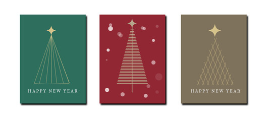 Set of christmas celebration cards with different geometric christmas trees