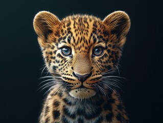 Obraz premium Contemplative Cub - Majestic Leopard Kitten's Thoughtful Stare into the Camera