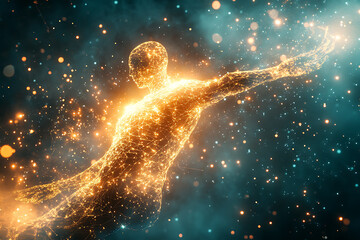 Fototapeta premium Futuristic visualization of artificial intelligence and technological singularity, highlighting glowing neural networks, quantum circuits, and advanced algorithms