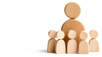 Delegation and leadership, Wooden figures representing supervisor and team members, symbolizing leadership and collaboration. This conceptual illustration conveys teamwork and guidance