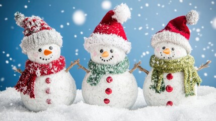 Diverse Snowmen Set: Christmas & New Year Vector Illustrations