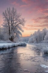 winter landscape with trees and fog