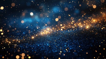 Obraz premium Deep blue background with golden bokeh lights