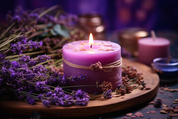 Candle with Purple Smoke and Lavender
