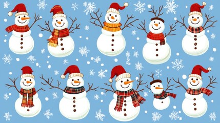 Diverse Snowmen Set: Christmas & New Year Vector Illustrations
