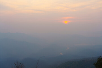 Morning view with smog air pollution