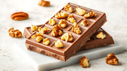 A rich and creamy milk chocolate bar studded with crunchy roasted nuts, creating a perfect balance of sweet and salty flavors with a satisfying textural contrast.