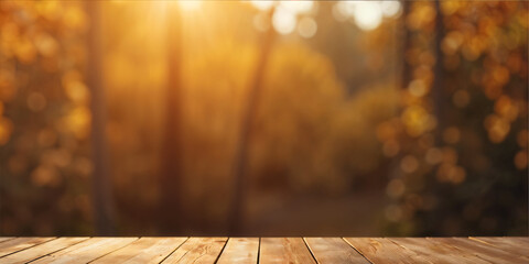 Empty wooden table on abstract orange background for product presentation