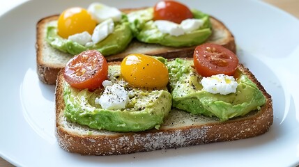 Smashed avocado on toast is a popular brunch dish consisting of crushed ripe avocado spread over toasted bread, typically seasoned with salt, pepper, and a drizzle of olive oil