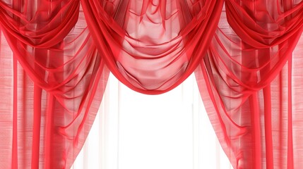 A Captivating Scene of Window Red Curtain Against a White Background, Emphasizing Interior Design and Color Contrast.