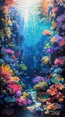 Vibrant Underwater Coral Reef Scene with Diverse Marine Life  Captivating and serene landscape showcasing the beauty and wonder of the ocean s depths