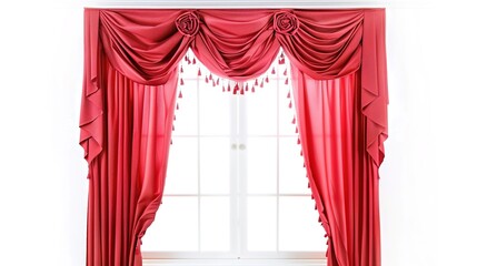 A Captivating Scene of Window Red Curtain Against a White Background, Emphasizing Interior Design and Color Contrast.