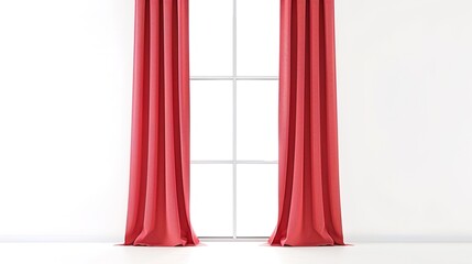 A Captivating Scene of Window Red Curtain Against a White Background, Emphasizing Interior Design and Color Contrast.