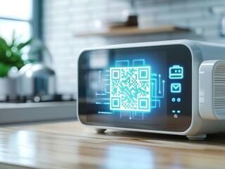 smart appliance with a QR code for troubleshooting and manuals.