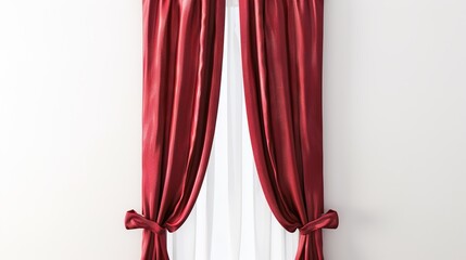 A Captivating Scene of Window Red Curtain Against a White Background, Emphasizing Interior Design and Color Contrast.