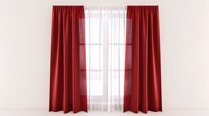 A Captivating Scene of Window Red Curtain Against a White Background, Emphasizing Interior Design and Color Contrast.