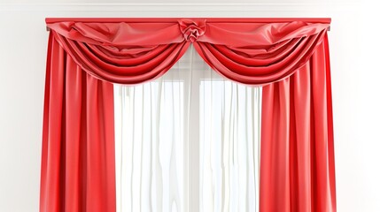 A Captivating Scene of Window Red Curtain Against a White Background, Emphasizing Interior Design and Color Contrast.