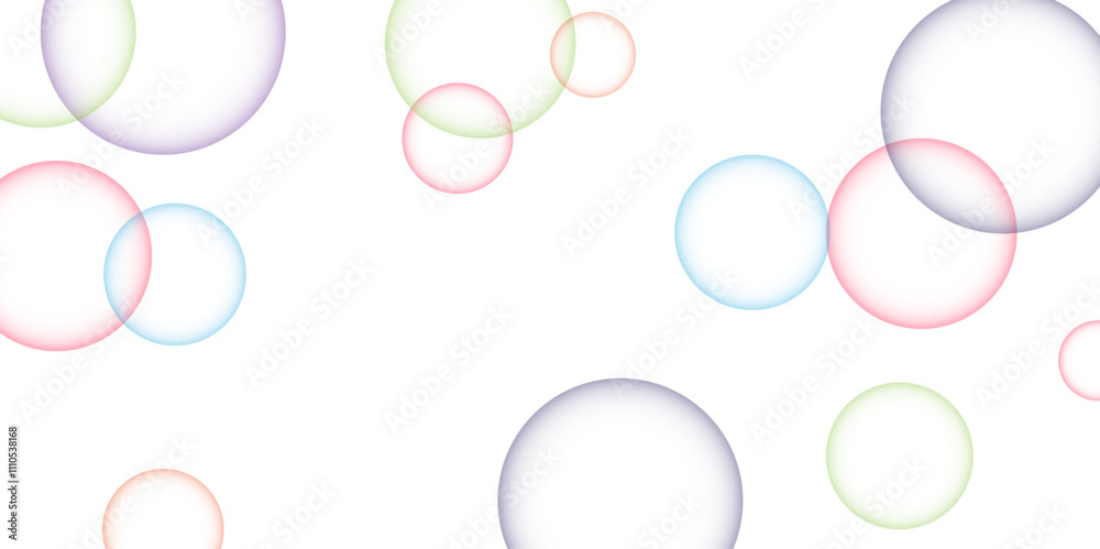 Aufkleber Multicolor Many bubbles abstract Colorful transparent soap floating in the air. Design soap bubbles on a white background. beautiful Modern abstract Shiny reflection, flying bath elements circle shape