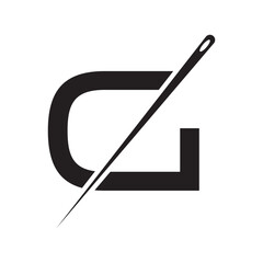 Letter G Tailor Sewing Needle Logo Design Concept For Embroider, Textile, Fashion, Cloth, Fabric Symbol