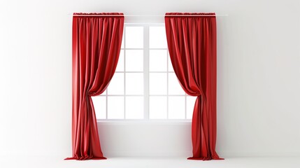 A Captivating Scene of Window Red Curtain Against a White Background, Emphasizing Interior Design and Color Contrast.