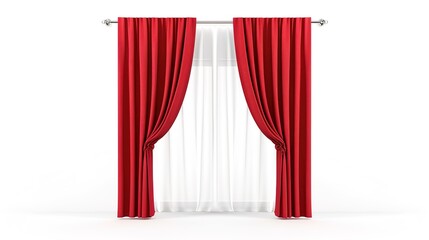 A Captivating Scene of Window Red Curtain Against a White Background, Emphasizing Interior Design and Color Contrast.