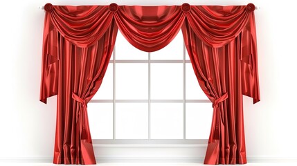 A Captivating Scene of Window Red Curtain Against a White Background, Emphasizing Interior Design and Color Contrast.