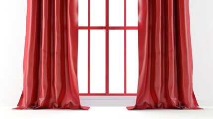 A Captivating Scene of Window Red Curtain Against a White Background, Emphasizing Interior Design and Color Contrast.