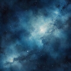Fototapeta premium A dreamy blue watercolor space background featuring soft, fluid gradients and subtle star-like speckles, evoking the serenity and mystery of the cosmos. 