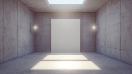 Modern Minimalist Interior Space with Concrete Walls and Natural Light Streaming Through Skylight for Architectural and Design Inspiration