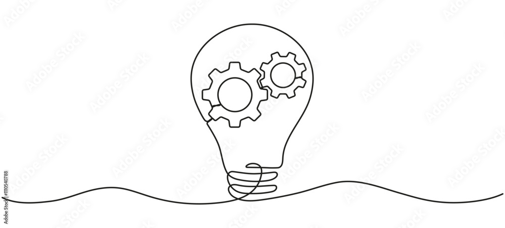 Wall mural lightbulb with cogwheel inside continuous line art drawing. creative idea process. innovation symbol