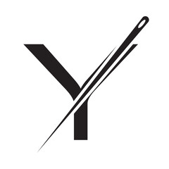 Letter Y Tailor Sewing Needle Logo Design Concept For Embroider, Textile, Fashion, Cloth, Fabric Symbol