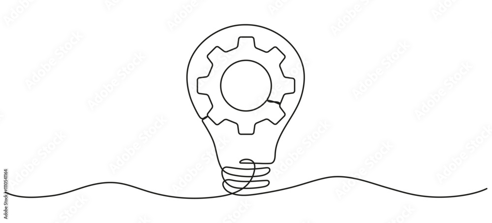 Wall mural lightbulb with cogwheel inside continuous line art drawing. creative idea process. innovation symbol