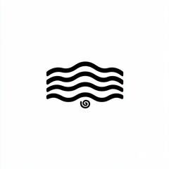 Minimalistic Black Outline of Waves with a Spiral Design Symbolizing Ocean Flow and Tranquility, Perfect for Modern Art, Nature Themes, or Coastal Decor